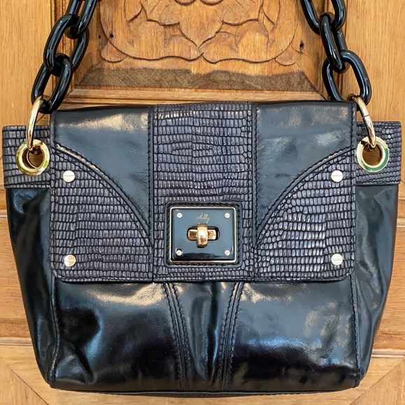 MILLY leather twist lock shoulder bag black gray gold - Picture 5 of 16